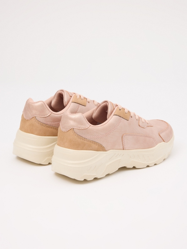 Casual fashion platform sneaker pink 45º back view