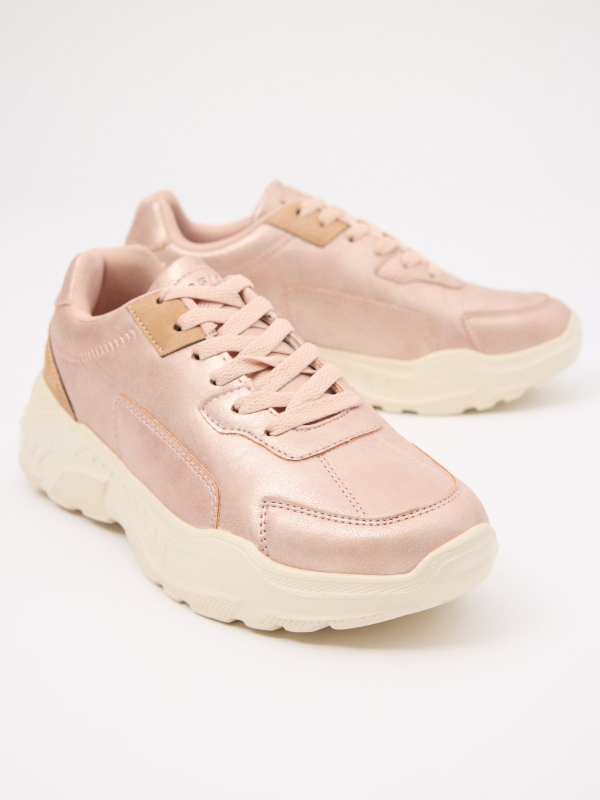 Casual fashion platform sneaker pink zenithal view