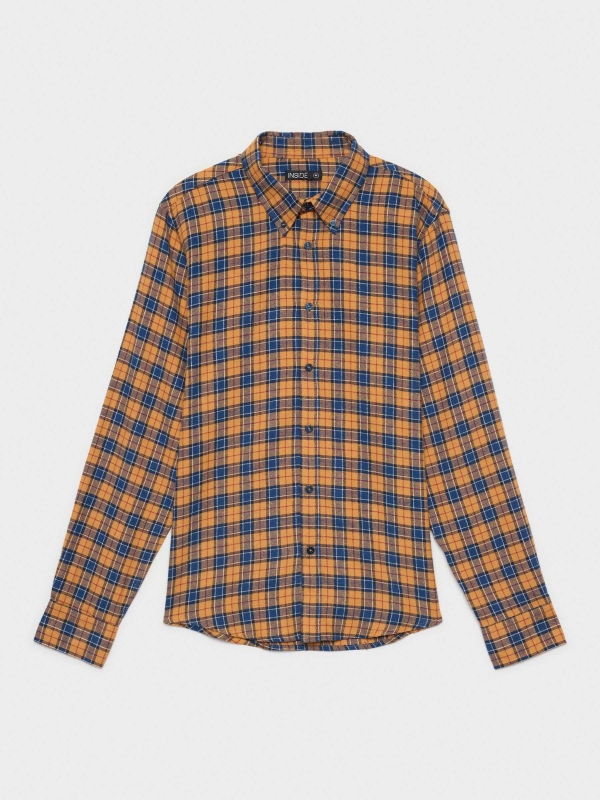  Camisa de flanela xadrez ocre