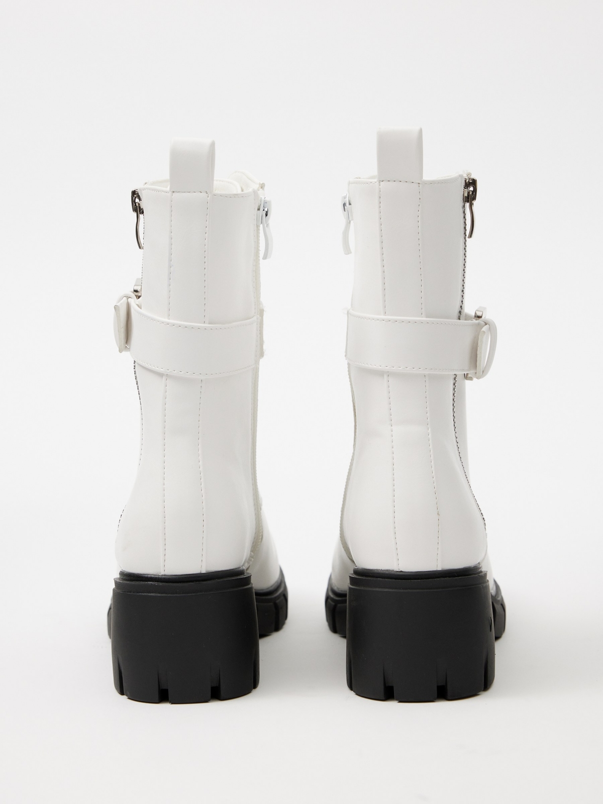 White ankle boot with buckle white detail view