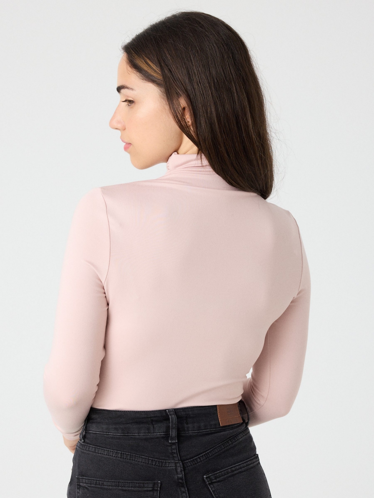 Pink turtleneck t-shirt light pink middle back view