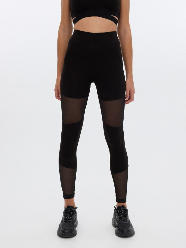 Leggins combined with mesh black middle front view