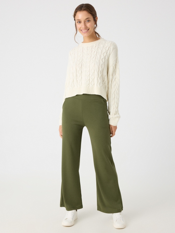 Black wide leg pants khaki front view