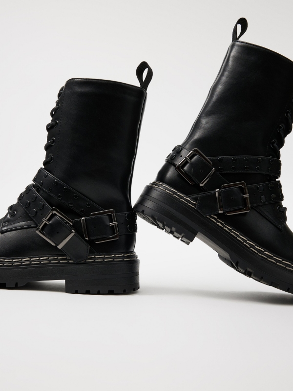 Ankle boot with studded straps black