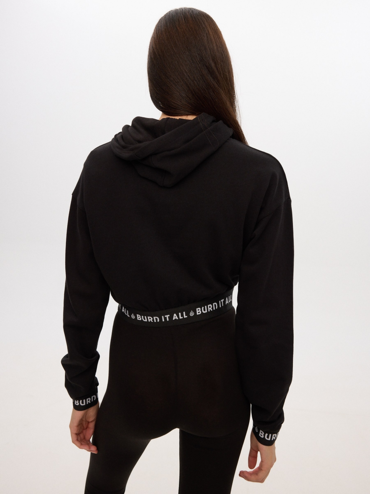 Burn It All crop sweatshirt black middle back view