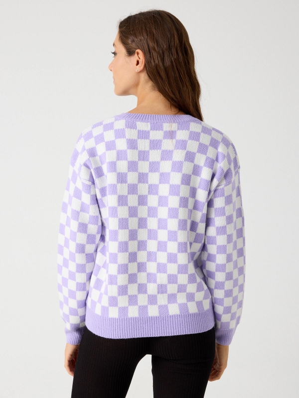 Checkered jacquard sweater lilac middle back view