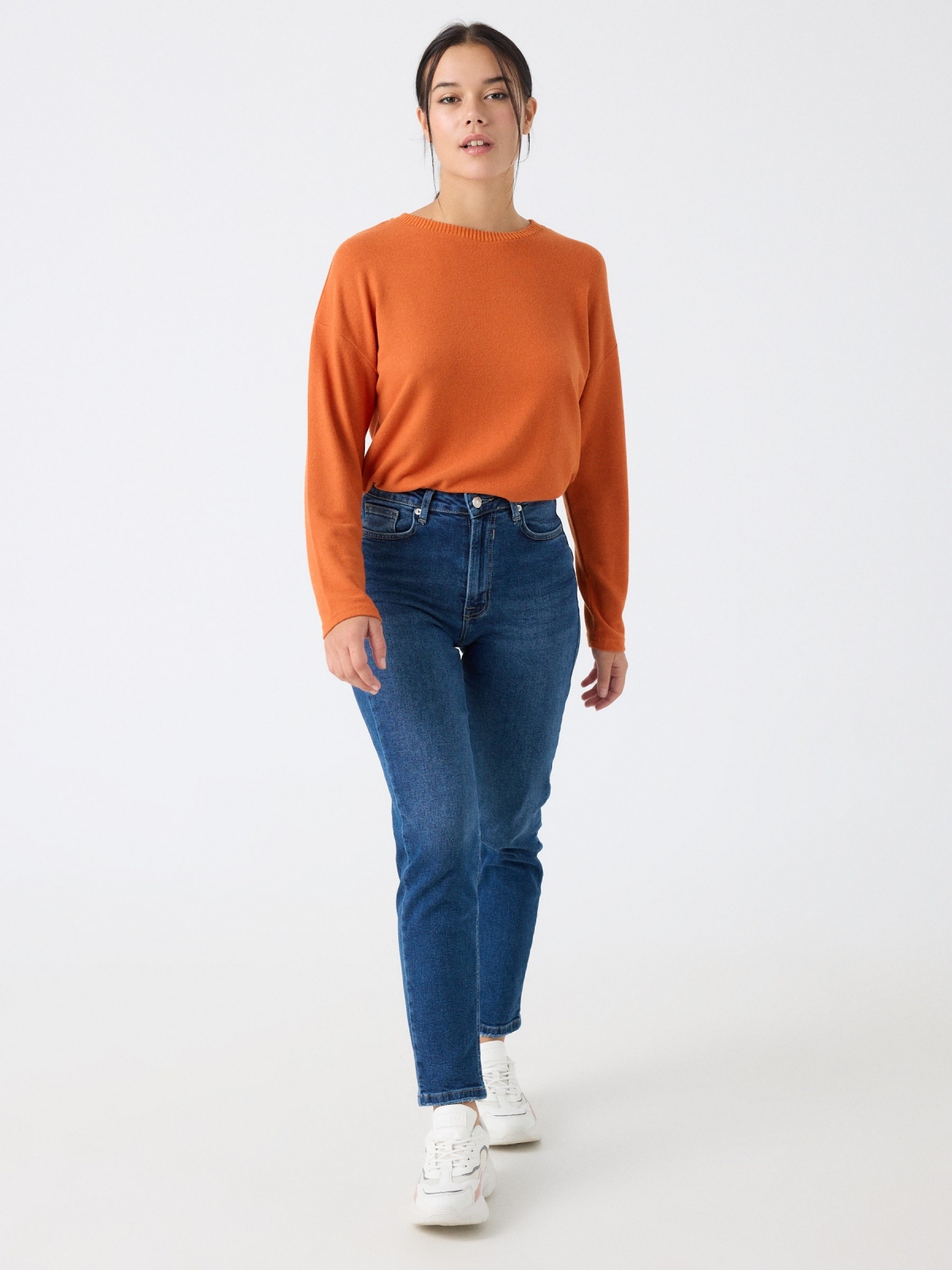 Soft fabric t-shirt orange front view