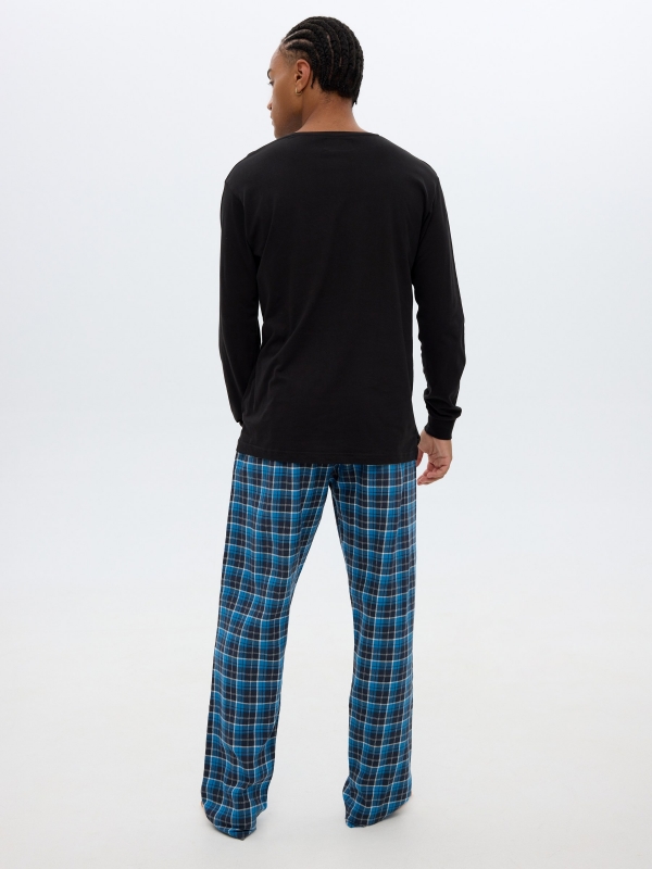 Navy blue pajamas checkered pants black middle back view