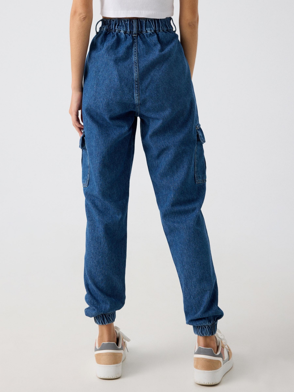 Slouchy cargo jeans blue middle back view