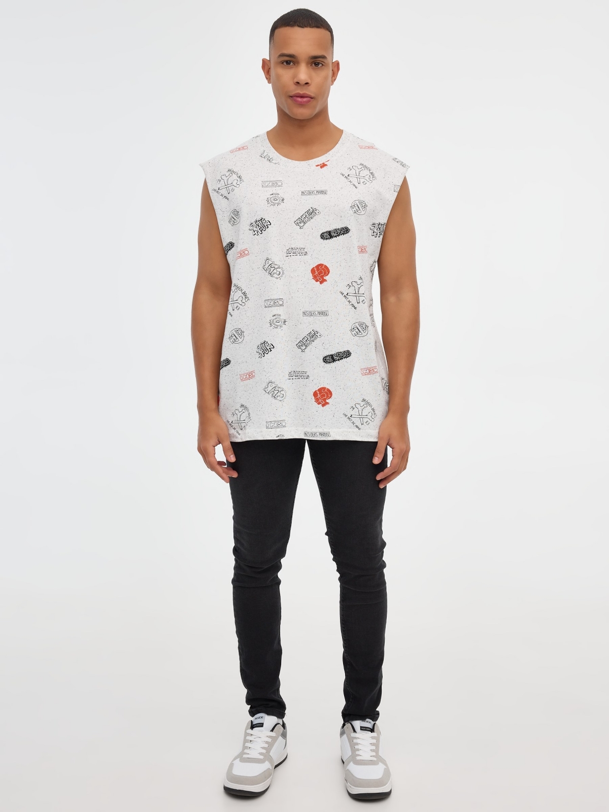 Printed sleeveless t-shirt grey front view