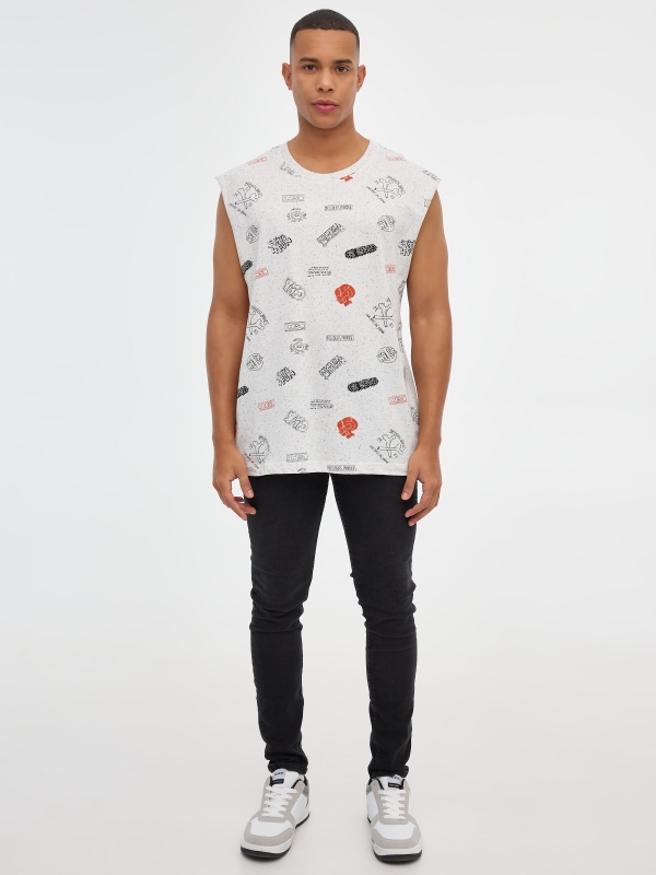 Printed sleeveless t-shirt grey front view