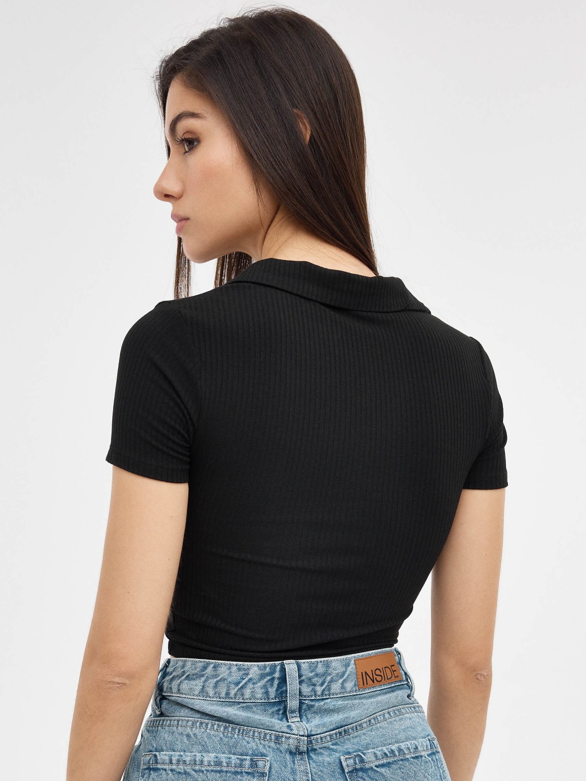 Polo neck t-shirt black middle back view