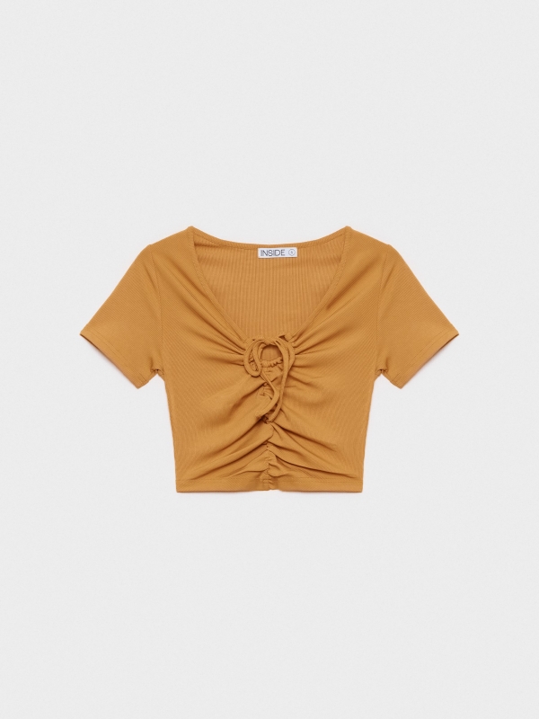  T-shirt com costela desbotada ocre