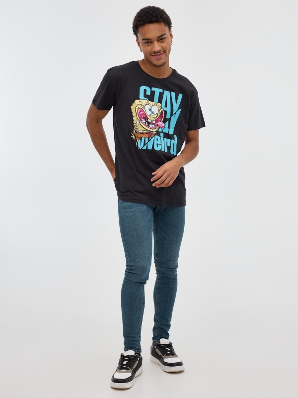 T-shirt do SpongeBob preto vista geral frontal