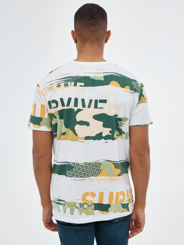 Camouflage print t-shirt white middle back view