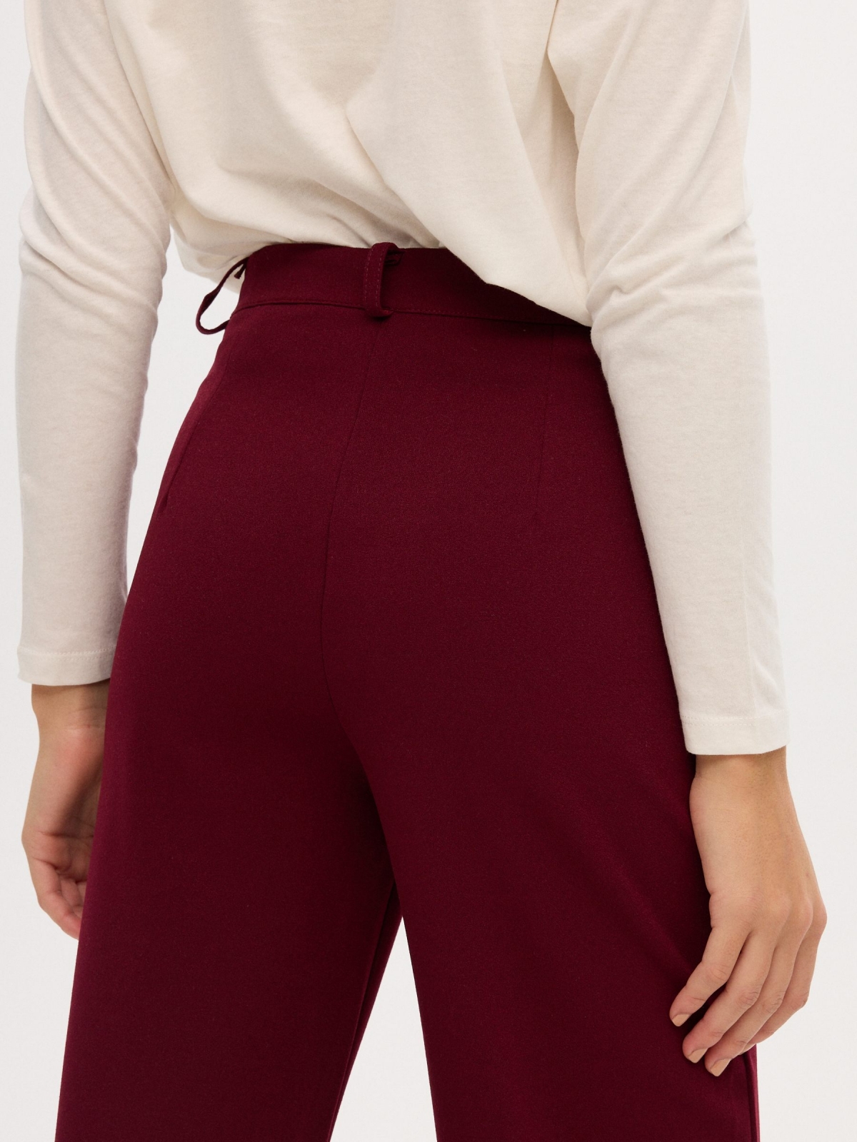 Fluid wide leg pants burgundy detail view