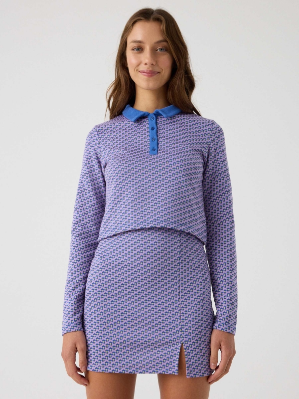 Falda mini jacquard morado vista media frontal