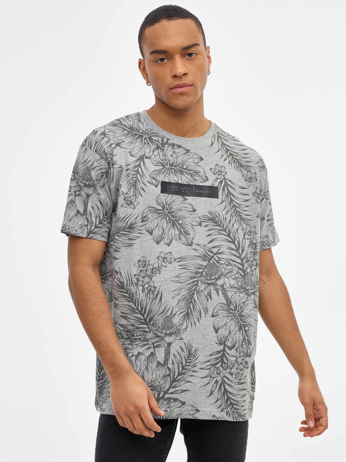 T-shirt de impressão tropical com gráfico