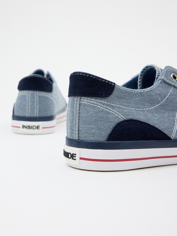 Casual canvas sneaker with toe cap steel blue detail view