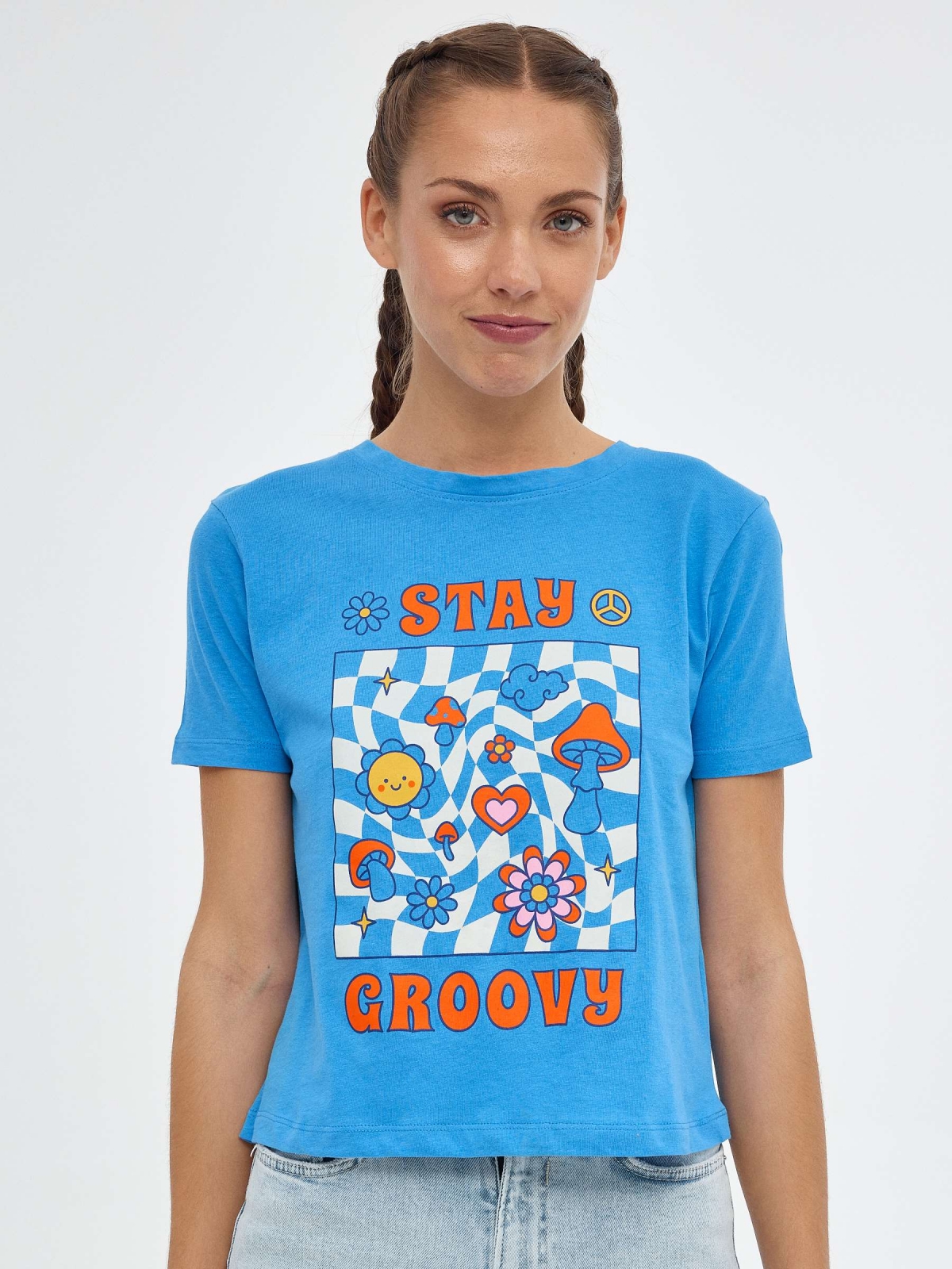 Stay Groovy T-shirt blue middle front view