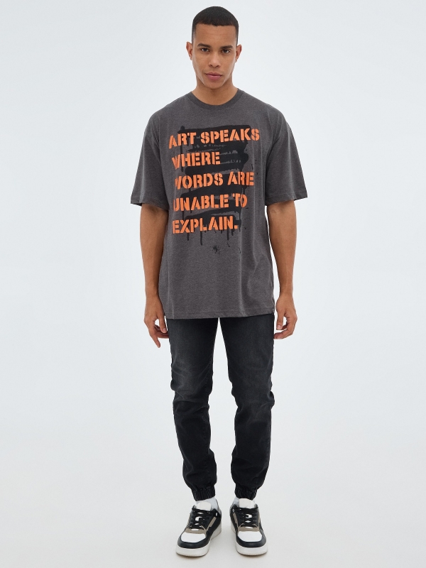 Oversized words t-shirt dark melange front view