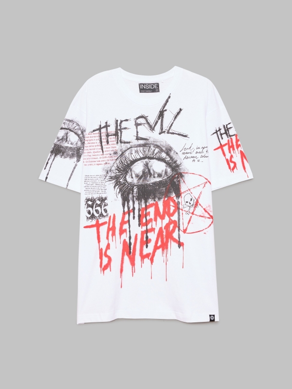  Camiseta oversized con estampado graffiti blanco