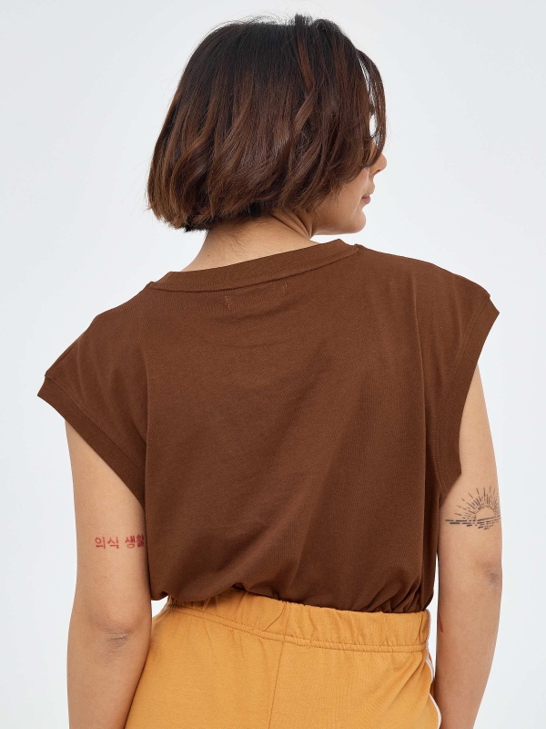 Cactus crop top dark brown middle back view