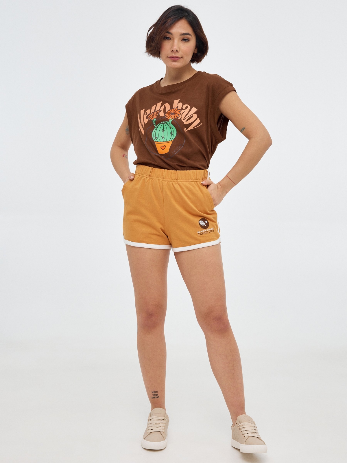 Cactus crop top dark brown front view