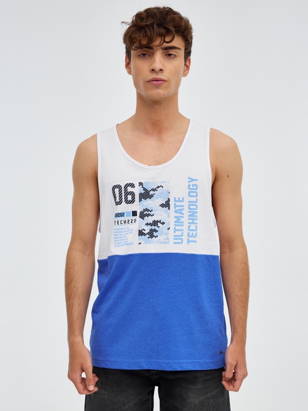 Tecnhology tank top azul eléctrico vista meia frontal