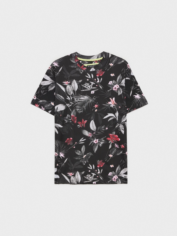  Camiseta oversized flores negro