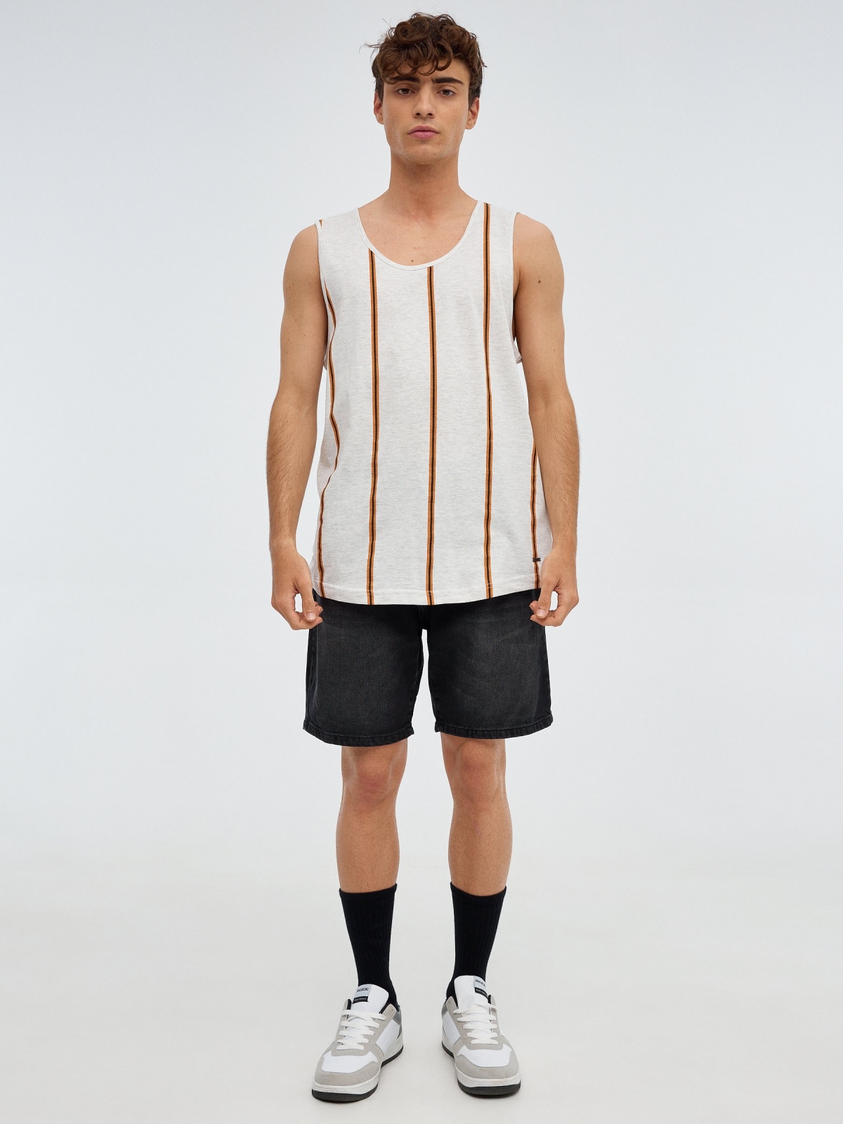 Striped sleeveless T-shirt grey front view