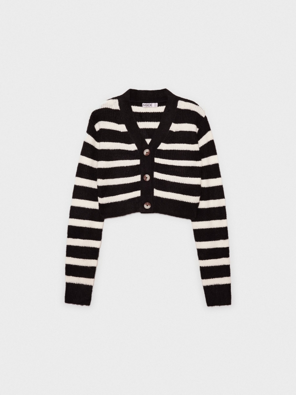  Striped V-neck cardigans black/beige