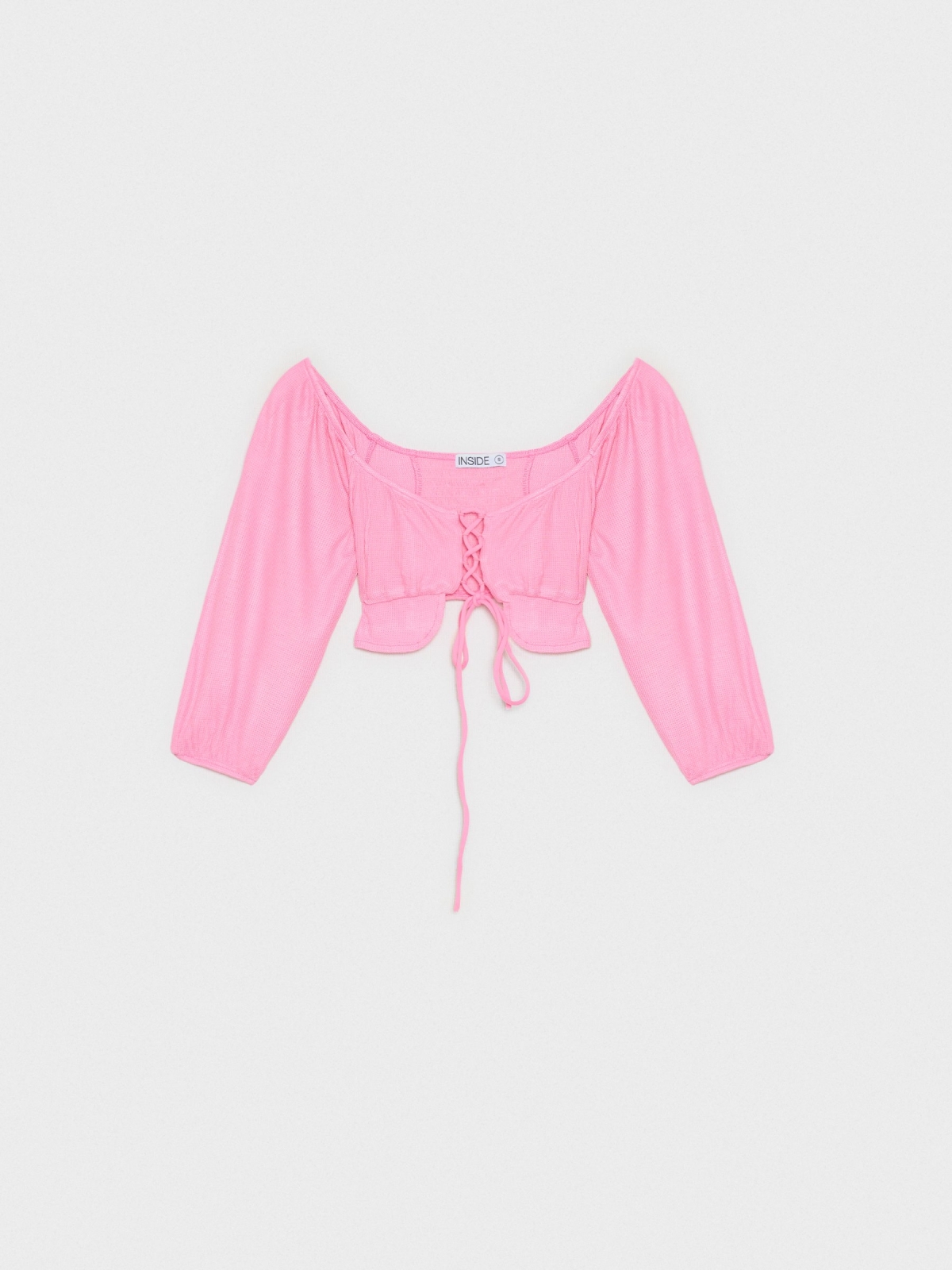  Camiseta crop con lace up magenta