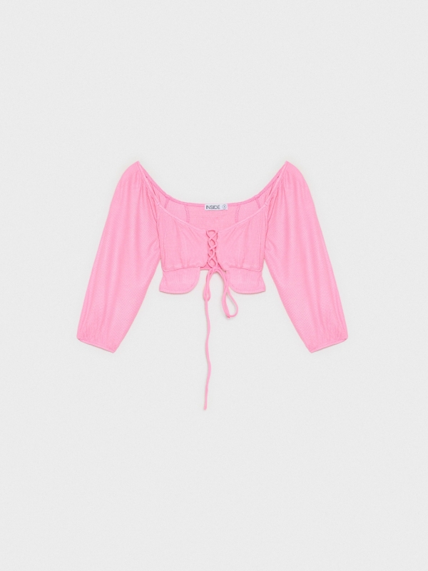  Camiseta crop con lace up magenta