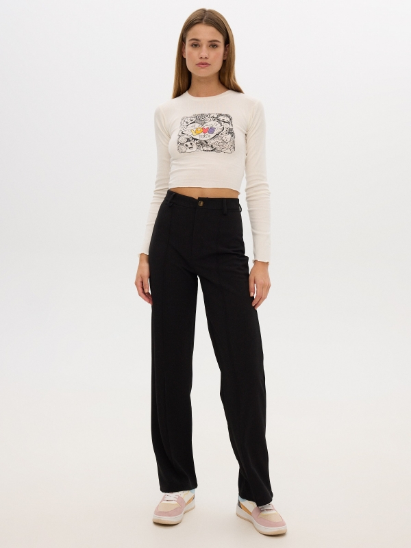 T-shirt Crop LOVE off white vista geral frontal