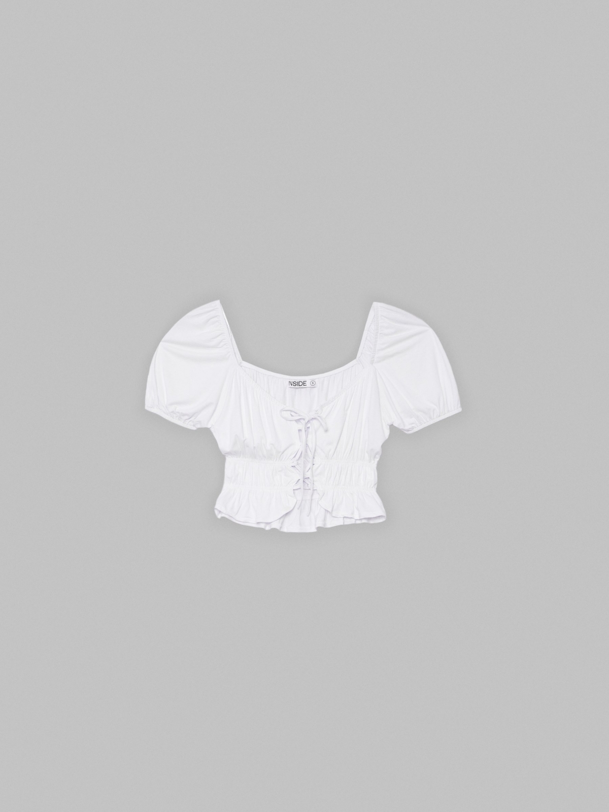  Lace up ruffle cropped t-shirt white