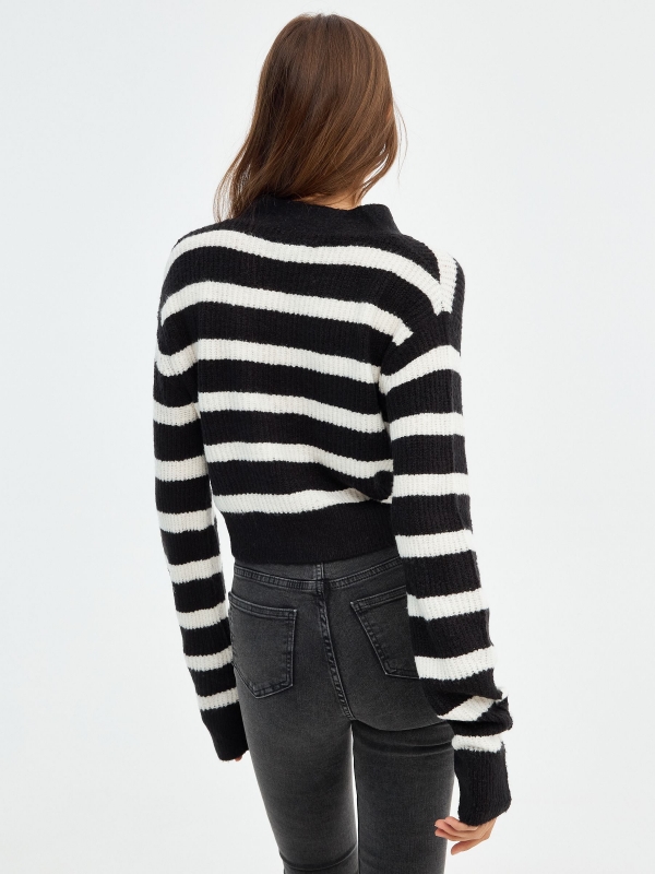 Striped V-neck cardigans black/beige middle back view