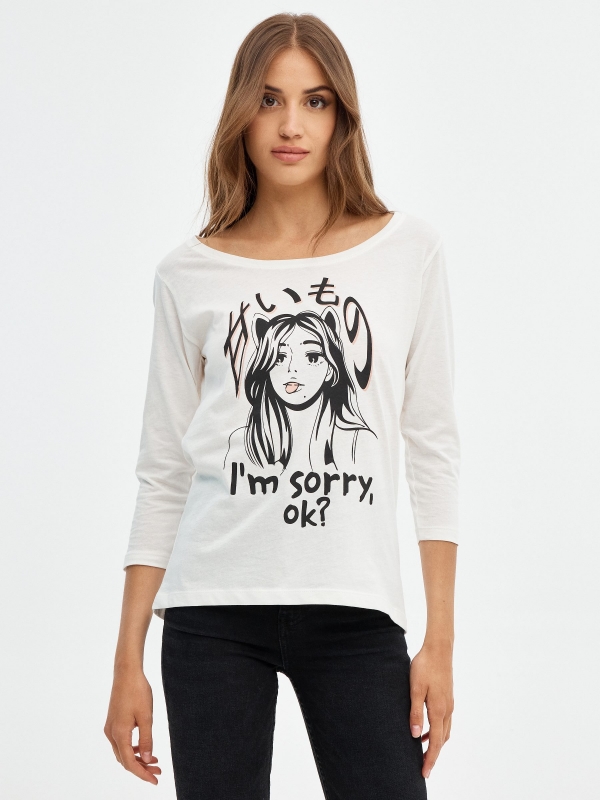 T-shirt I'm Sorry off white vista meia frontal