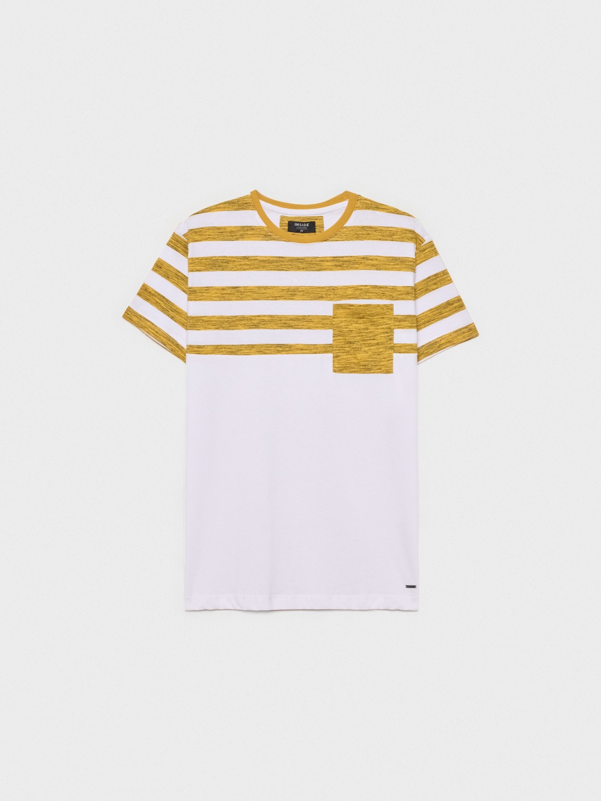  T-shirt às riscas com bolso amarelo