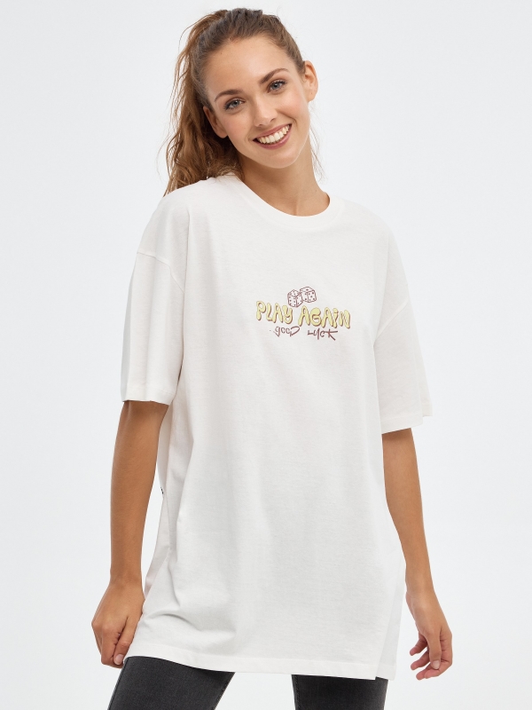 Camiseta oversized Play Again blanco roto vista media frontal