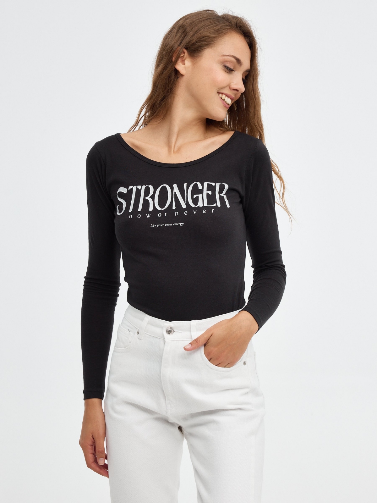 Stronger T-shirt black middle front view