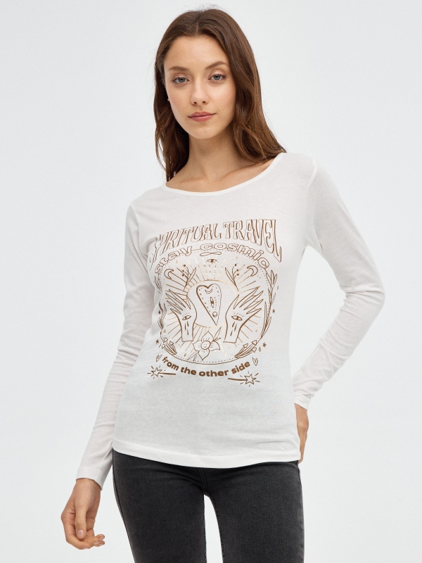 Camiseta Spiritual Travel blanco roto vista media frontal