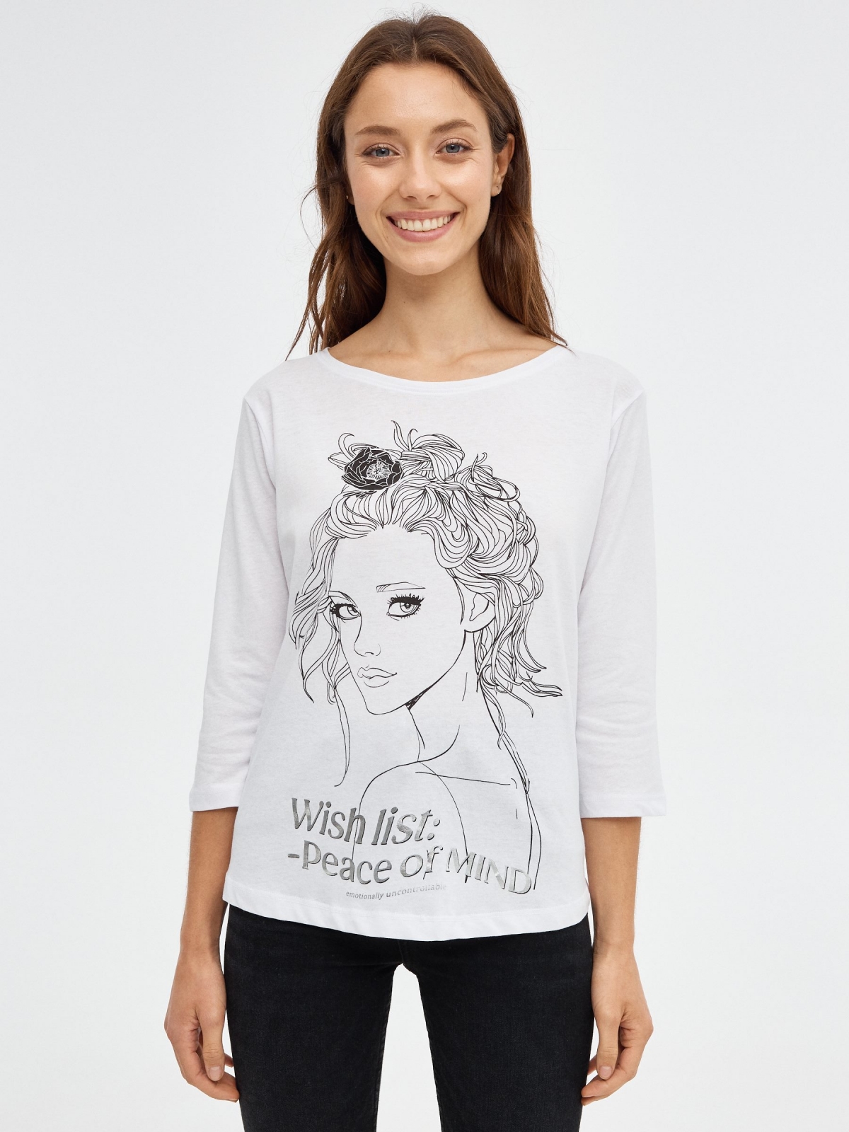 T-shirt Wish List branco vista meia frontal