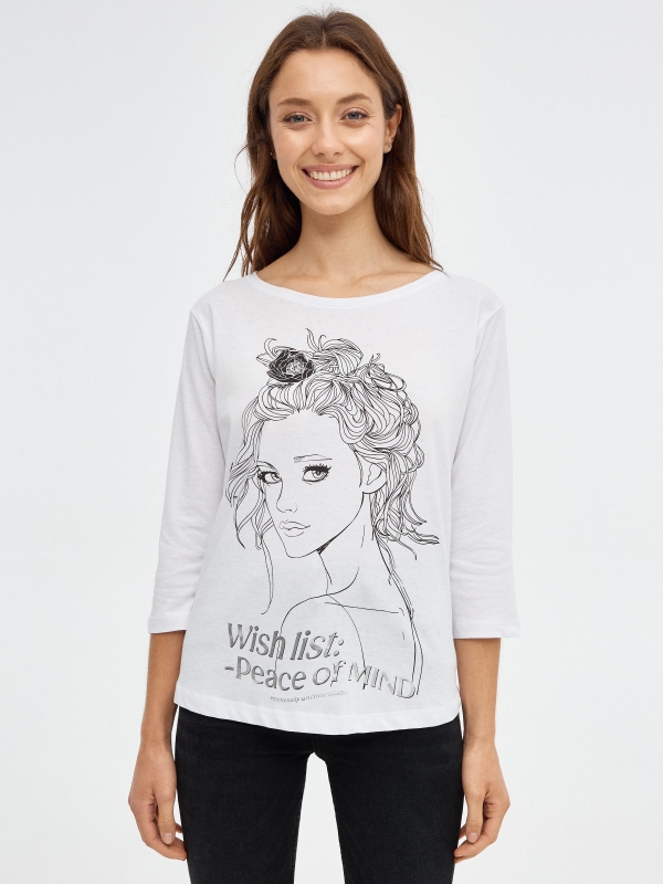 Camiseta Wish List blanco vista media frontal