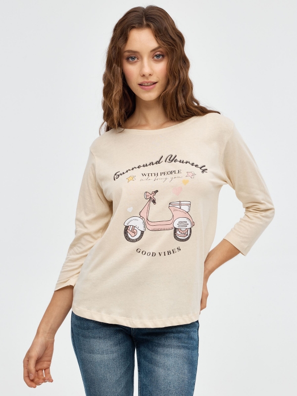 T-shirt Vespa areia vista meia frontal