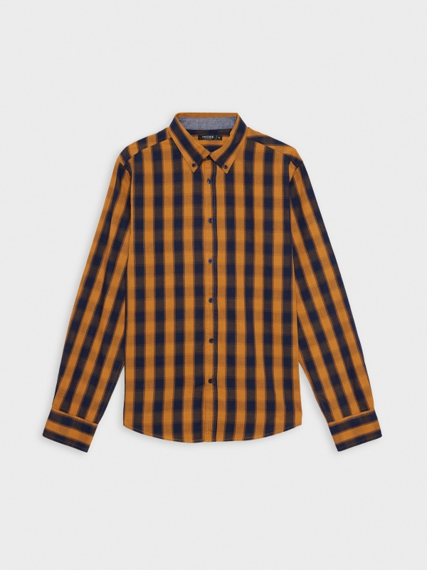  Camisa casual em xadrez ocre