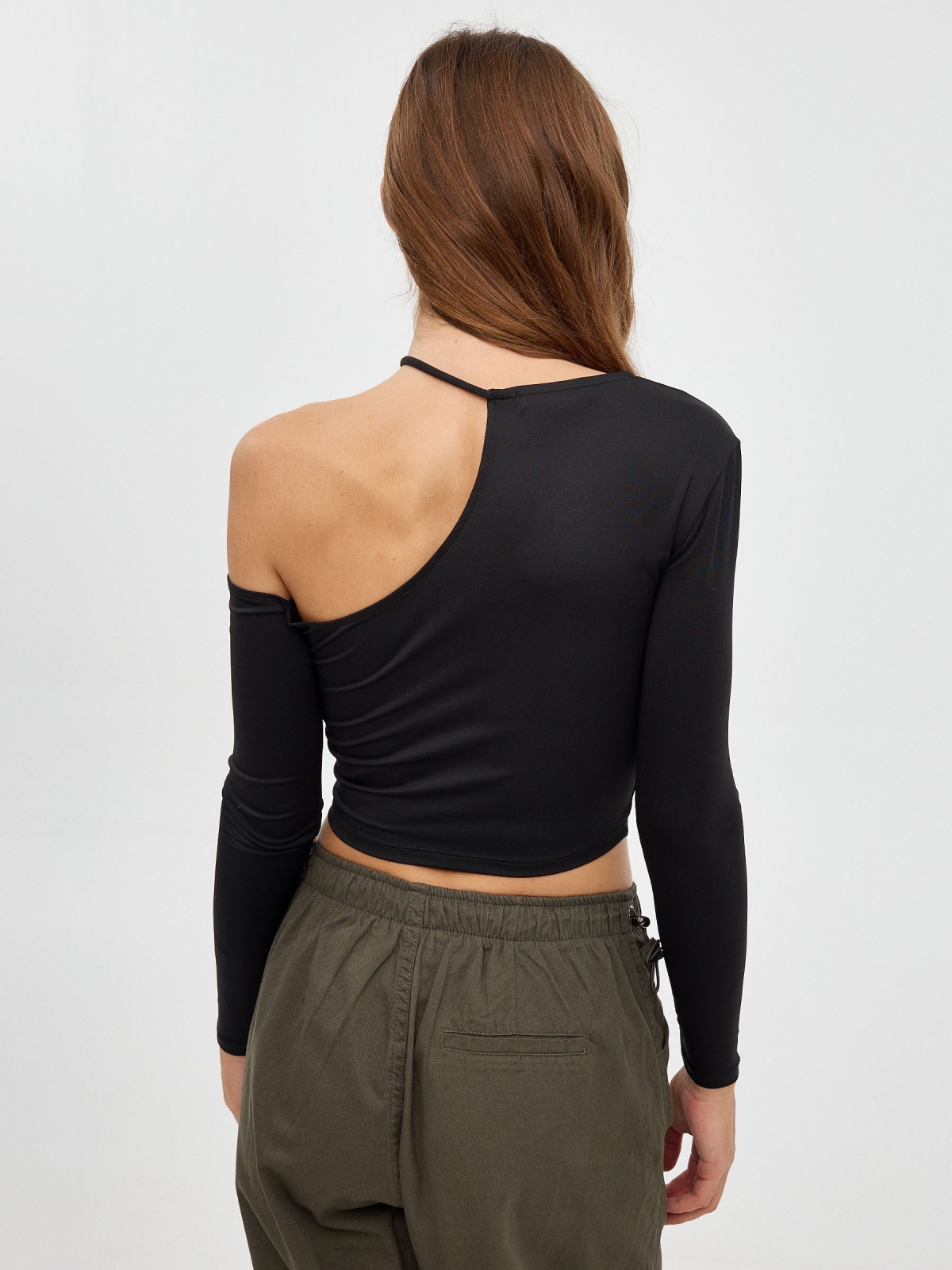 Crop cut out t-shirt black middle back view