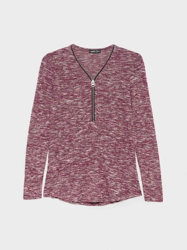  Marbled T-shirt with zipper garnet