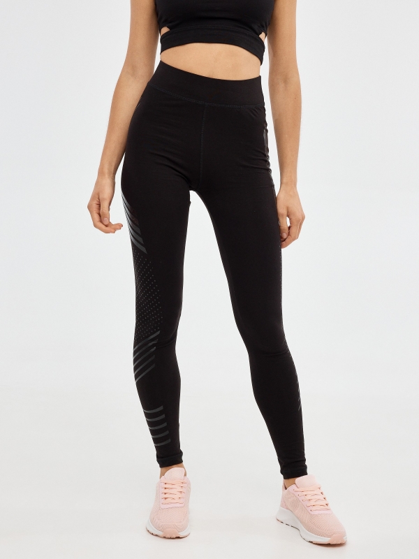 Leggings print on the sides black middle front view