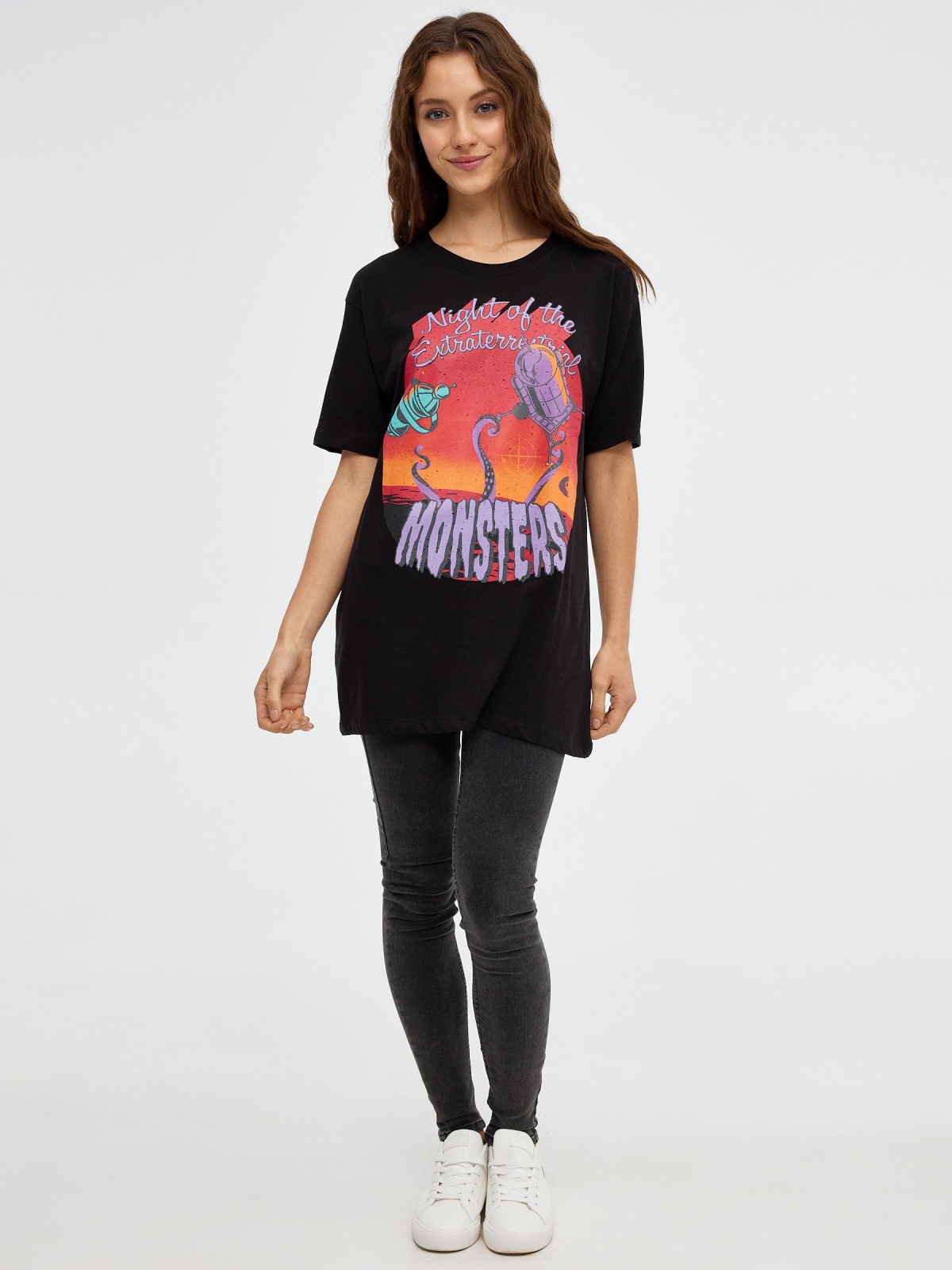 Monsters oversized T-shirt black front view